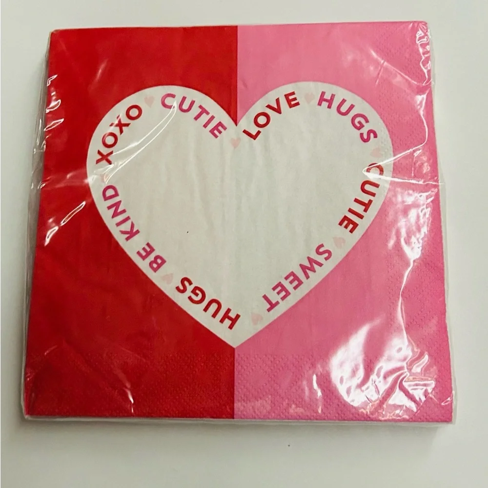 New 12 Valentine Textures Napkins Red Pink Heart 6 1/2